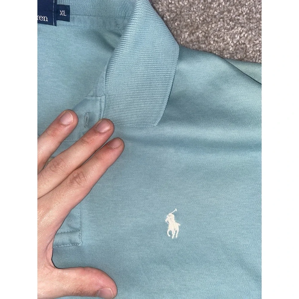Polo Ralph Lauren Greenish Blue Polo Shirt Made In USA Mens XL White Pony Cotton